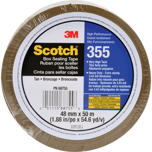 Ruban d'emballage Scotch 355, Adh&eacute;sif Thermofusible, 3,4 mils, 48 mm (1-22/25") x 50 m (164') Cintas