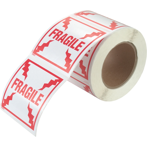 "Fragile" Special Handling Labels, 4" L x 4" W, Red on White Cintas