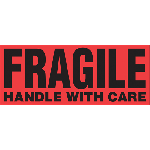 "Fragile Handle with Care" Special Handling Labels, 5" L x 2" W, Black on Red Cintas