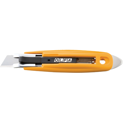 Self-Retracting Safety Knife with Tape Slitter, 17.5 mm, Carbon Steel, Plastic Handle Cintas