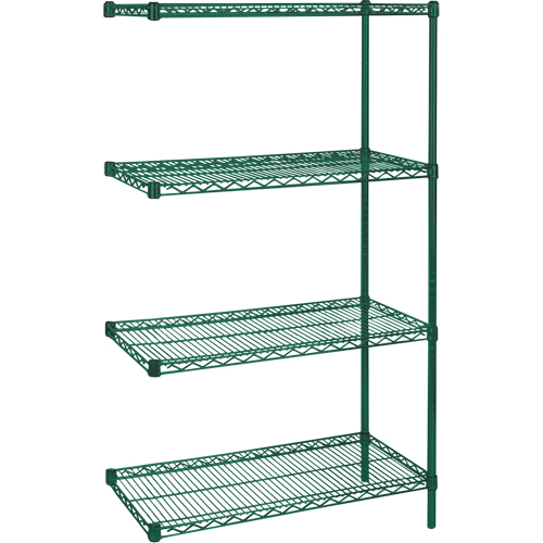 &eacute;tag&egrave;res robustes en treillis m&eacute;tallique au fini &eacute;poxy vert, Ensemble de Ajout, 4 Tablettes, 36" la x 63" h x 24" p Cintas