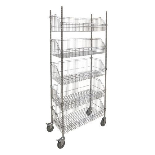 Wire Basket Shelving Cart, 5 Tiers, 48" W x 80" H x 24" D Cintas