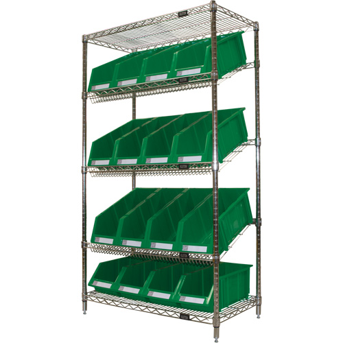 &eacute;tag&egrave;re en treillis m&eacute;tallique &agrave; tablettes inclin&eacute;es avec bacs, Tiers 5, 36" la x 63" h x 18" p Cintas