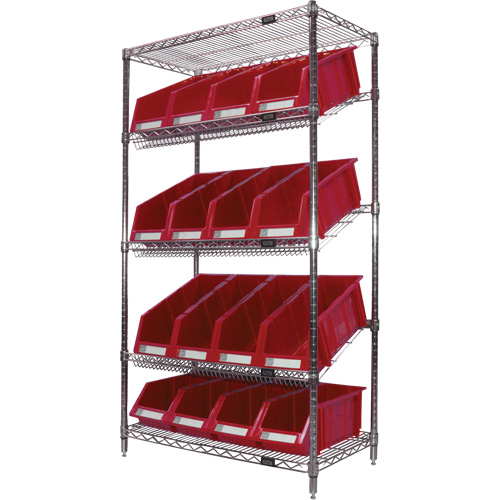 Slanted Wire Shelf with Bins, 5 Tiers, 36" W x 63" H x 18" D Cintas