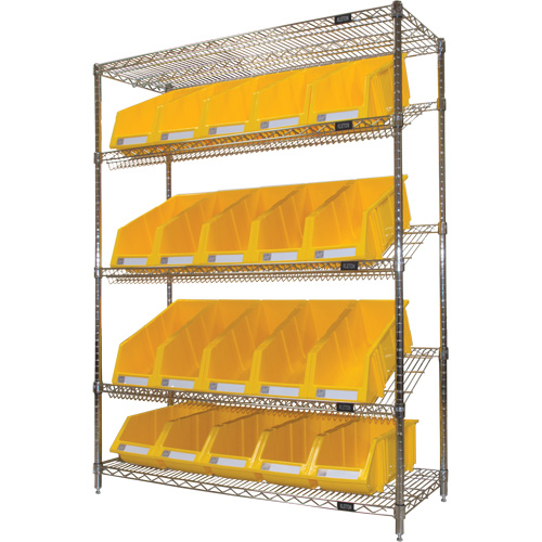 &eacute;tag&egrave;re en treillis m&eacute;tallique &agrave; tablettes inclin&eacute;es avec bacs, Tiers 5, 48" la x 63" h x 18" p Cintas