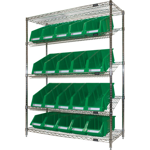 &eacute;tag&egrave;re en treillis m&eacute;tallique &agrave; tablettes inclin&eacute;es avec bacs, Tiers 5, 48" la x 63" h x 18" p Cintas