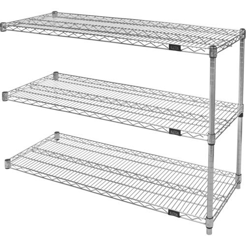 Heavy-Duty Chromate Wire Shelving, Add-On Kit, 3 Tiers, 30" W x 33" H x 14" D Cintas