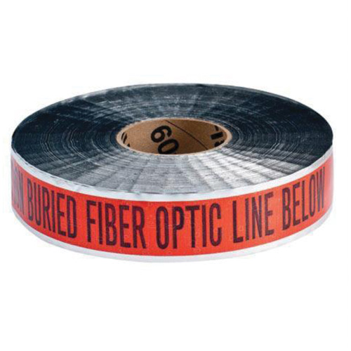 Ruban d'avertissement de danger souterrain Fiber Optic Line Identoline, 2" la x 1000' lo, Noir/orange Cintas