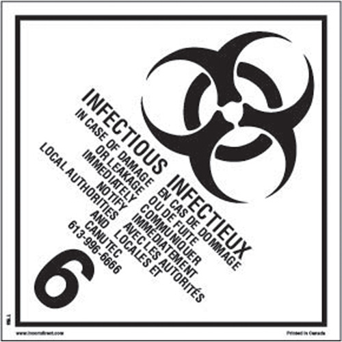 TDG Shipping Labels, Class 6.2, Infectious Substances, Paper Cintas