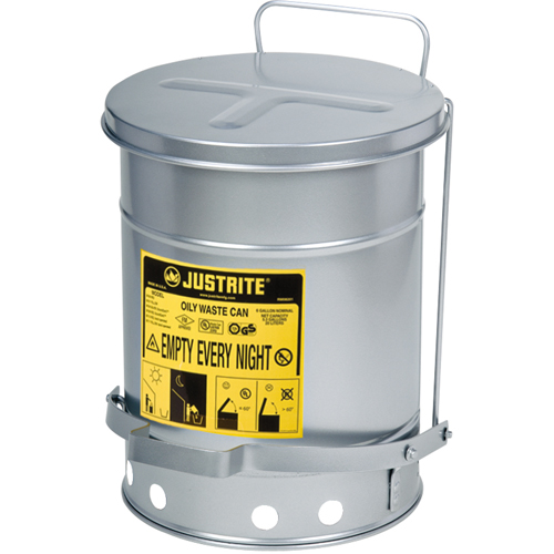 Oily Waste Cans, FM Approved/UL Listed, 6 US Gal., Silver Cintas