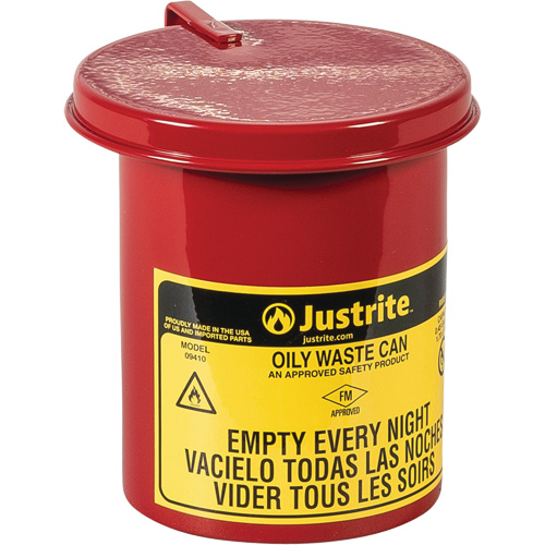 Mini bidons pour d&eacute;chets huileux pour dessus d'&eacute;tabli, Homologu&eacute; FM, 0,45 gal. US, Rouge Cintas
