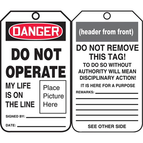 Safety Tags, Plastic, 3-3/8" W x 5-3/4" H, English Cintas