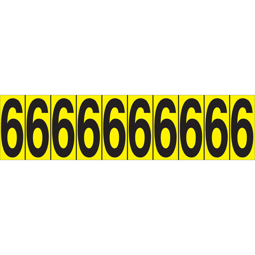 Rep&egrave;res adh&eacute;sifs &agrave; chiffres individuels, 6, 1-15/16" h, Noir sur jaune Cintas