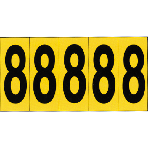 Rep&egrave;res adh&eacute;sifs &agrave; chiffres individuels, 8, 3-7/8" h, Noir sur jaune Cintas