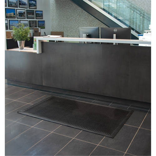 Tapis &agrave; profil bas, Caoutchouc, Grattoir Type, Motif Plein, 3' x 5', Noir Cintas