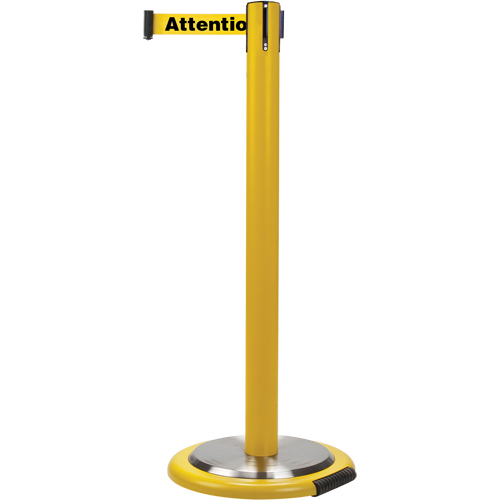 Free-Standing Crowd Control Barrier, Steel, 35" H, Yellow Tape, 7' Tape Length Cintas