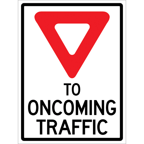 "Yield to Oncoming Traffic" Roll-Up Sign Traffic Sign, 36" x 48", Vinyl, English with Pictogram Cintas