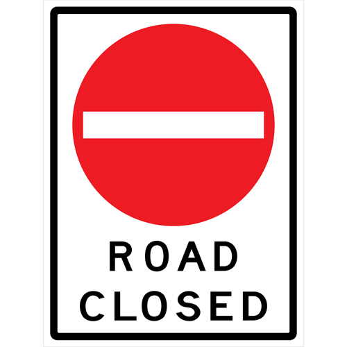Enseigne enroulable de circulation  Road Closed , 36" x 48", Vinyle, Anglais avec pictogramme Cintas
