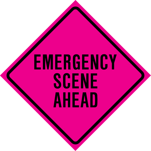 Enseigne enroulable de circulation  Emergency Scene Ahead , 36" x 36", Vinyle, Anglais Cintas