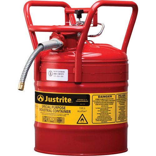 Bidons s&eacute;curitaires D.O.T. de AccuFlow, Type II, Acier, 5 gal. US, Rouge, Homologu&eacute; FM Cintas