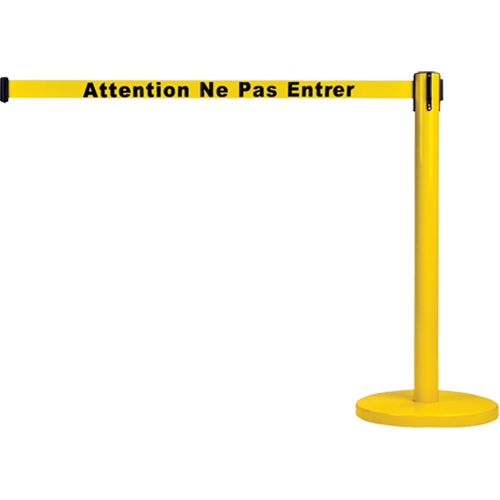 Free-Standing Crowd Control Barrier, Steel, 35" H, Yellow Tape, 7' Tape Length Cintas
