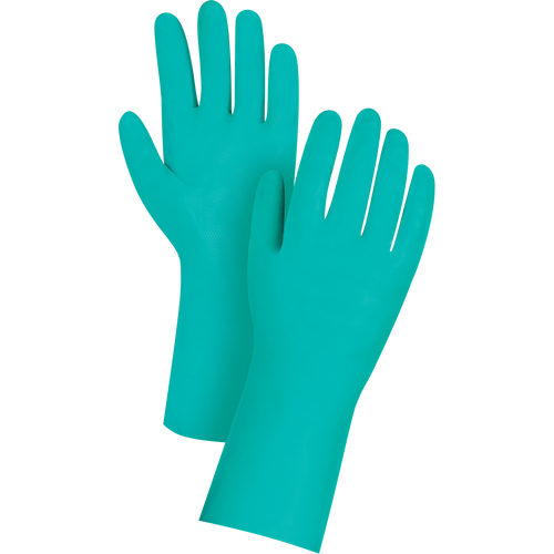 Gants de premi&egrave;re qualit&eacute; &agrave; prise en losange r&eacute;sistants aux produits chimiques, Taille Petit/7, 13" lo, Nitrile, 11 mils Cintas