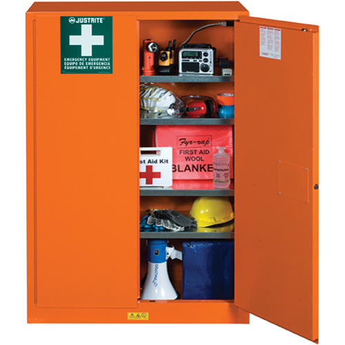 Emergency Preparedness Storage Cabinets, Steel, 4 Shelves, 65" H x 43" W x 18" D, Orange Cintas