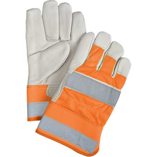 Premium Quality High Visibility Fitters Gloves, Large, Grain Cowhide Palm, Cotton Inner Lining Cintas