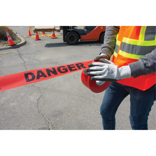 "Danger" Barricade Tape, Bilingual, 3" W x 1000' L, 1.5 mils, Black on Red Cintas