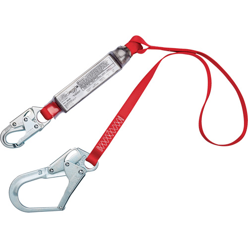 Shock-Absorbing Lanyard, 4', Snap Hook Center, Rebar Hook Leg Ends, Polyester Cintas
