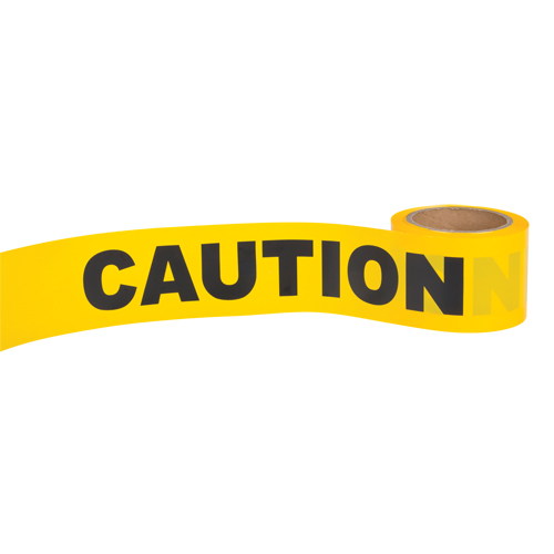 "Caution" Barricade Tape, English, 3" W x 300' L, 1.5 mils, Black on Yellow Cintas