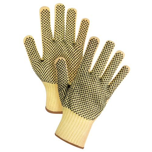 Gants tricot&eacute;s deux c&ocirc;t&eacute;s, sans couture, &agrave; pois, Taille Grand/9, Calibre 7, Rev&ecirc;tement PVC, Enveloppe en Kevlar, ASTM ANSI niveau A2/EN 388 niveau 3 Cintas