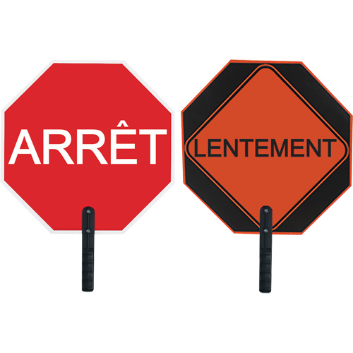 Double-Sided "Arr&ecirc;t/Lentement" Traffic Control Sign Cintas