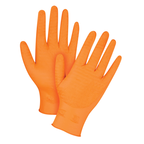 Heavyweight Gripper Gloves, Large, Nitrile, 7-mil, Powder-Free, Orange Cintas