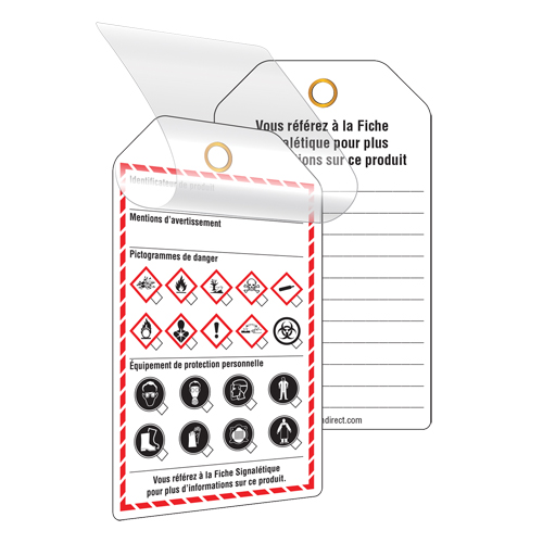 &eacute;tiquettes auto-plastifiantes pour le milieu de travail, Papier cartonn&eacute;, 3-3/8" la x 5-3/4" h, Français Cintas