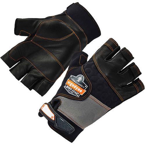 Gants demi-doigts en cuir r&eacute;duisant les impacts ProFlex 901, Petit, Paume en Cuir fleur, Poignet Boucle et crochet Cintas