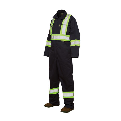 Unlined Safety Coveralls, Large, Navy Blue Cintas
