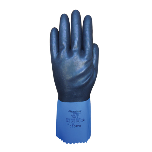 Summitech Full-Dipped Chemical Resistant Gloves, Size Small/7, 11.8" L, Chloroprene, Poly-Cotton Inner Lining, 59-mil Cintas
