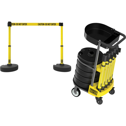 PLUS Barrier Post Cart Kit with Tray, 75' L, Metal, Yellow Cintas