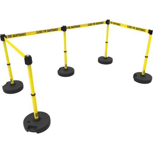PLUS Barrier Post Set X5, Plastic, 42" H, Yellow Tape, 15' Tape Length Cintas