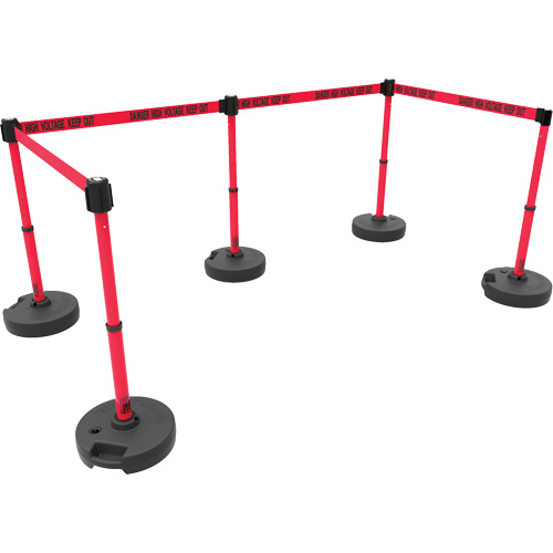 Ensemble de cinq montants pour barri&egrave;re PLUS, Plastique, 42" h, Ruban Rouge, Longueur du ruban 15' Cintas
