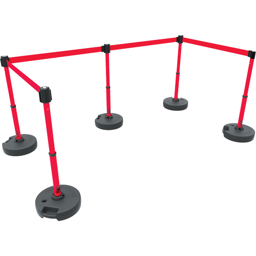 Ensemble de cinq montants pour barri&egrave;re PLUS, Plastique, 42" h, Ruban Rouge, Longueur du ruban 15' Cintas