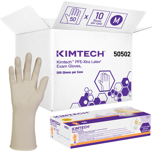 Gants m&eacute;dicaux Kimtech XTRA-PFE, Moyen, Latex, 6 mils, Sans poudre, Blanc, Classe 2 Cintas
