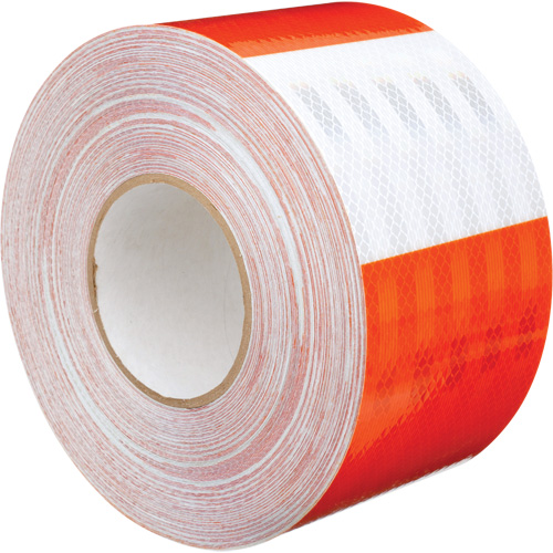 High Intensity Prismatic Grade Barricade Sheeting, 4" W x 150' L, 19 mils, Orange and White Cintas