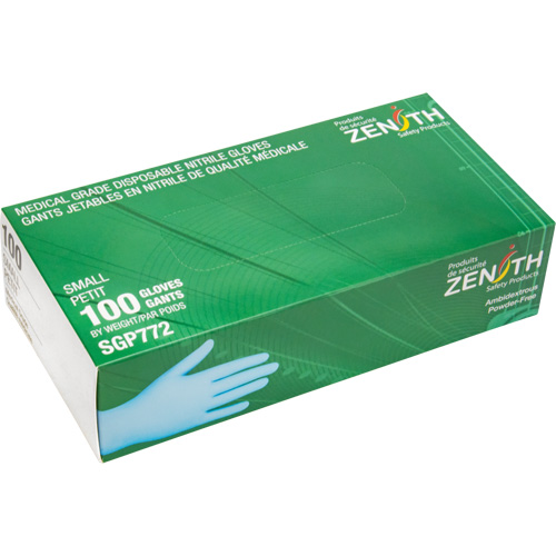 Gants jetables de calibre m&eacute;dical r&eacute;sistants &agrave; la perforation, Petit, Nitrile, 4,5 mils, Sans poudre, Bleu, Classe 2 Cintas