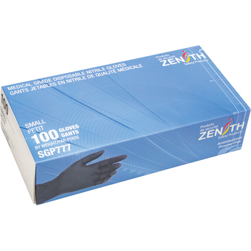 Puncture-Resistant Medical-Grade Disposable Gloves, Small, Nitrile, 5-mil, Powder-Free, Black, Class 2 Cintas