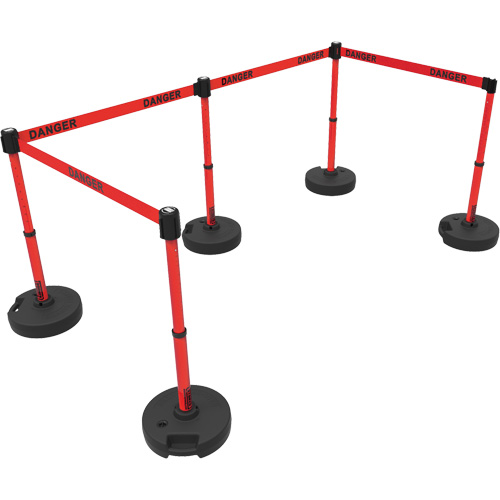 Ensemble de montants pour barri&egrave;re Plus, Plastique, 42" h, Ruban Rouge, Longueur du ruban 15' Cintas