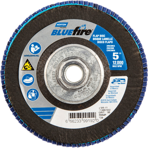 Disque &agrave; lamelles BlueFire, 5" x 5/8"-11, Type 29, Grain 80, Alumine de zirconium Cintas