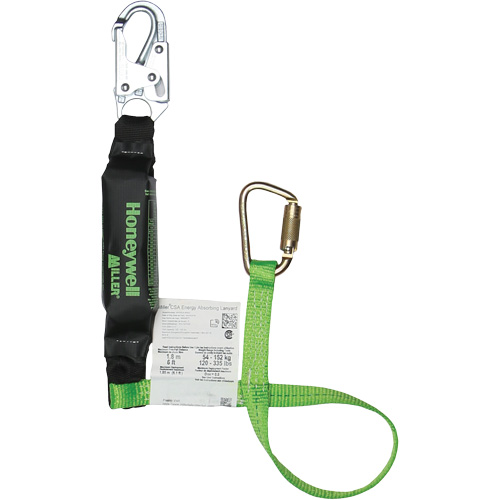 Miller&reg; HP Shock-Absorbing Lanyard, 4', Carabiner Center, Locking Snap Hook Leg Ends, Polyester Cintas