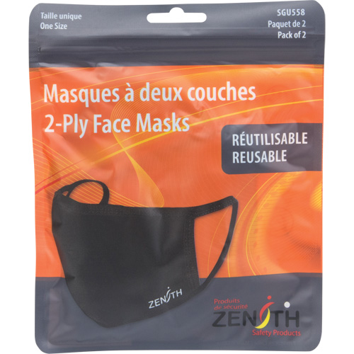 2-Ply Reusable Face Masks, Polyester, Black Cintas